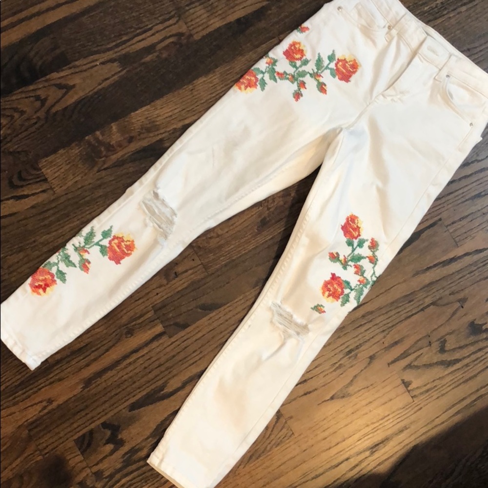White floral jeans
